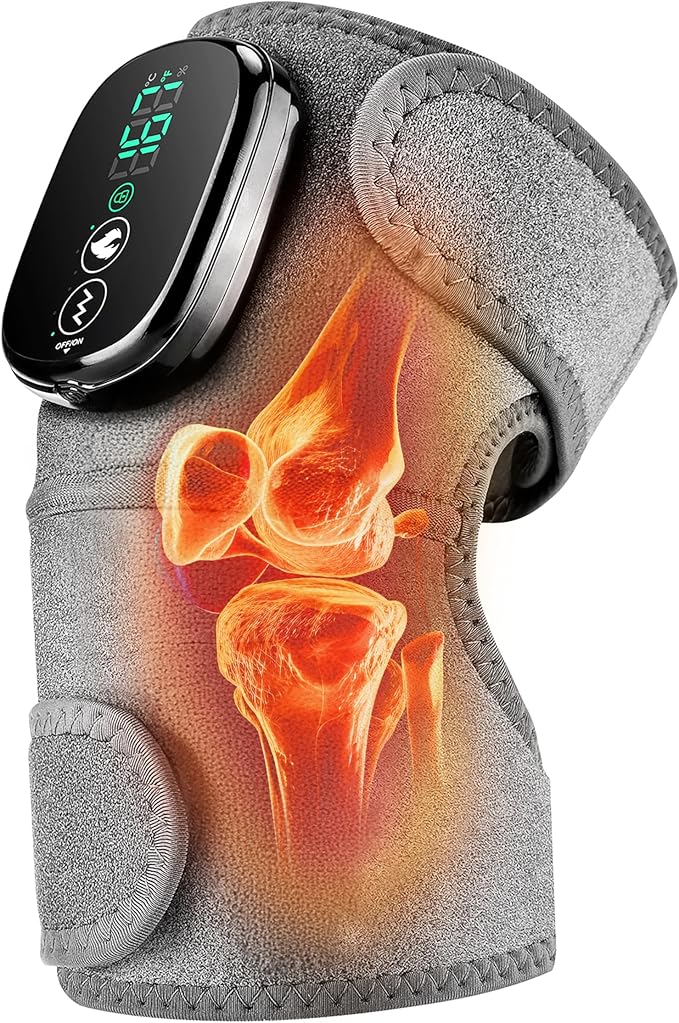 Cordless Knee Massager with Heat and Vibration 3-in-1 Heating Pad for Knee Shoulder and Elbow 5000mAh Battery Portable Touchscreen Control for Pain Relief