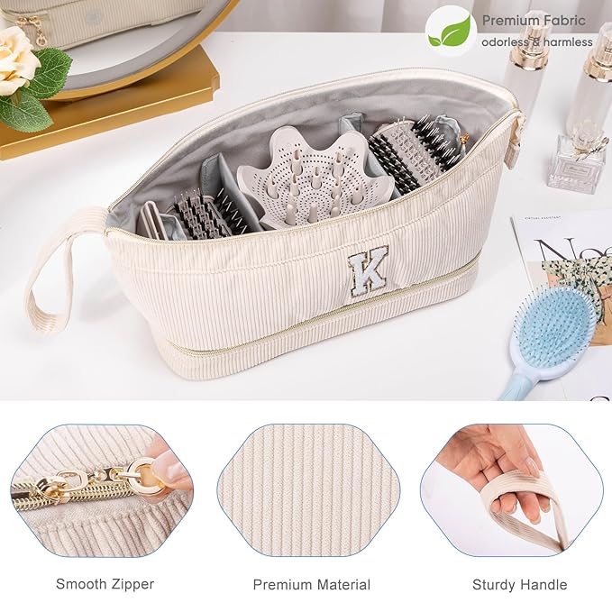 Initial Personalized Hair Dryer CaseDouble-Layer Hair Tools Travel Carrying Case for Shark FlexStyle/SmoothStyle with Hair Dryer Bag - Hair Air Wrap Dryer Case Flat Curling Iron Travel Organizer