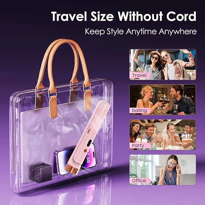 Cordless Hair Straightener Portable Travel Rechargeable Flat Iron Fast Heating Adjustable Temperature for Professional Straightening &amp Curling – Portable and Travel-Friendly (Light Pink)