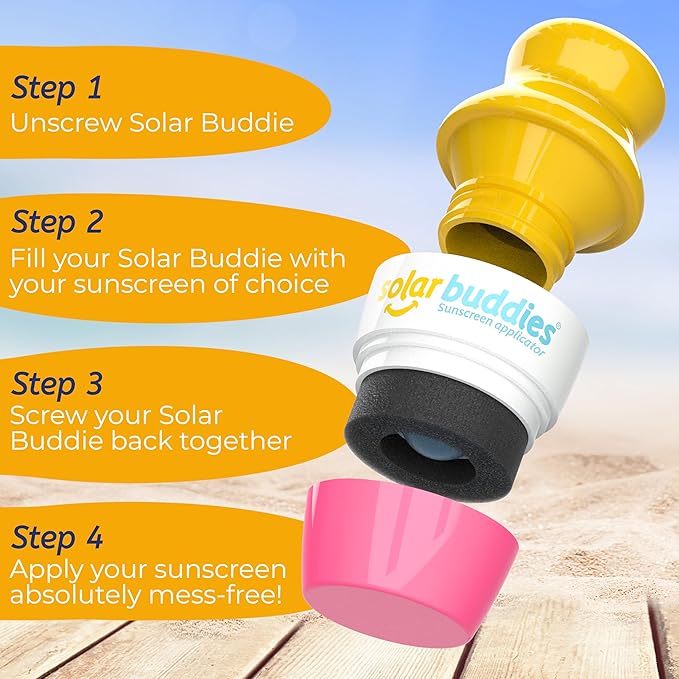 Solar Buddies Sunscreen Applicator - Pink Pack of 3 - BPA-Free Refillable Roll on Sponge Sunscreen Suncream &amp Lotion Applicator For Kids Adults &amp Families - Holds 3.4fl oz Perfect Size for