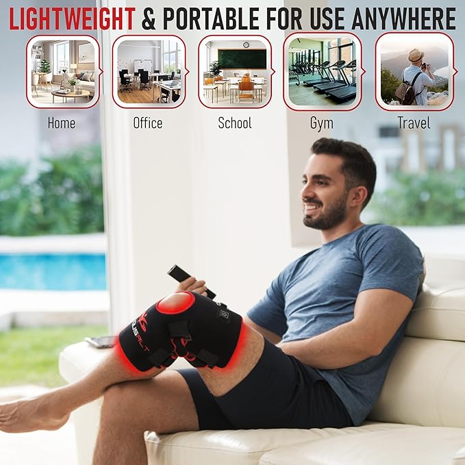 LuminousRLT Red Light Therapy Knee Pad – Adjustable Infrared Knee &amp Elbow Wrap with Auto-Off Timer 180 Red &amp Near-Infrared LEDs
