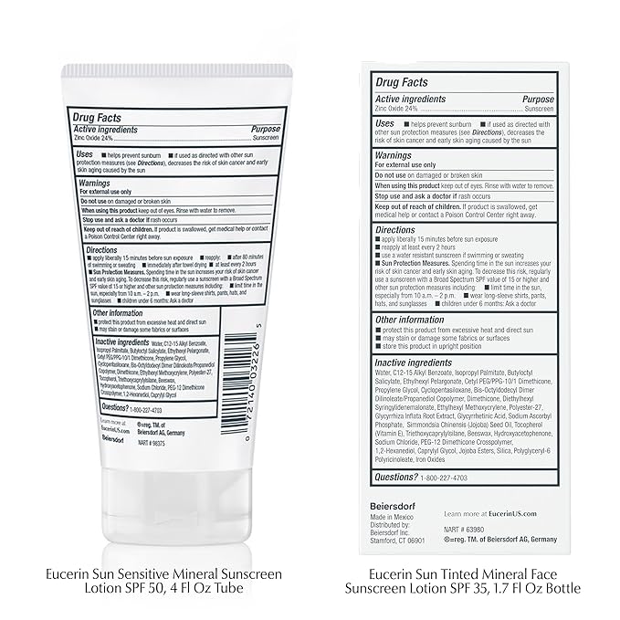 Eucerin Sun Sensitive Mineral Sunscreen Lotion SPF 50 Hypoallergenic Fragrance Free Sunscreen with Zinc Oxide Protection 4 Fl Oz Tube