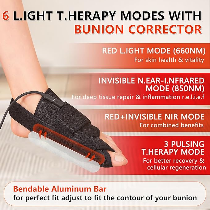 JOBYNA 2PCS in.frared L.Ight T.herapy Bunion Corrector for Women &amp Men 660nm Red L.Ight &amp 850nm I.nfrared L.Ight Big Toe Straightener for Bunion P.a.i.n R.e.l.i.e.f Adjustable Temperature &a