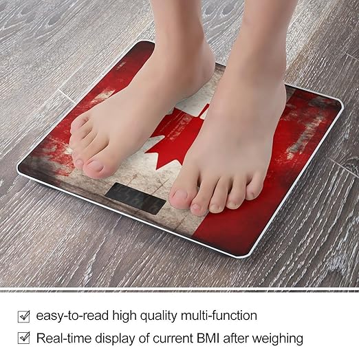 Retro Canada Flag Scale for Body Weight High Precision Digital Weight Scales with LCD Display Anti-Slip Sturdy Slim Tempered Glass Bathroom Scale for Home Use