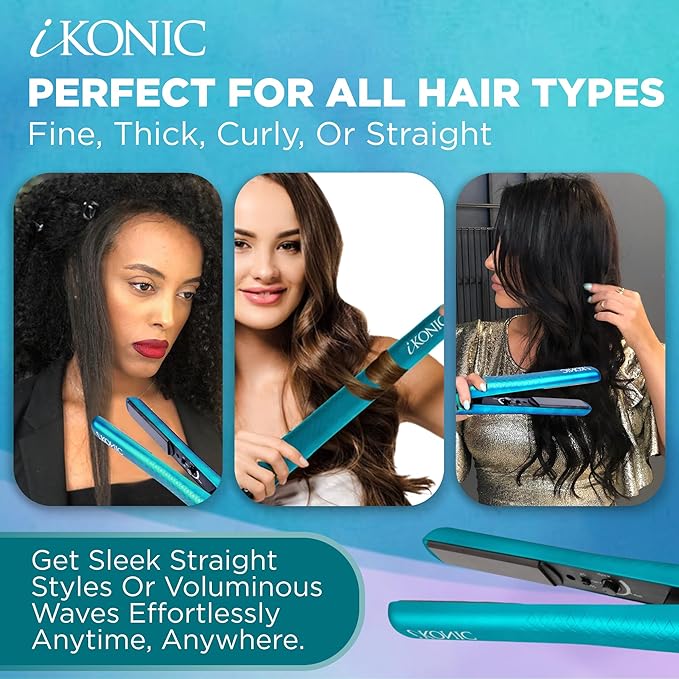 IKONIC 1.25” Floating Plates 100% Pure Ceramic Hair Straightener &amp Flat Iron – Fast Heating Anti-Static Infrared Technology – Frizz-Free Sleek Hair Styling Tool for Women &amp Professionals
