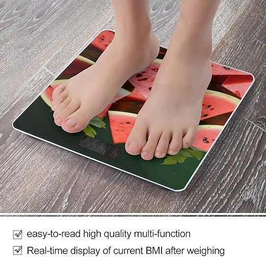 Ripe Watermelon Slice Seeds Scale for Body Weight Anti-Slip Tempered Glass Digital Bathroom Scales Clear LCD Display Weighing Scale Safe Rounded Corners Smart Scales