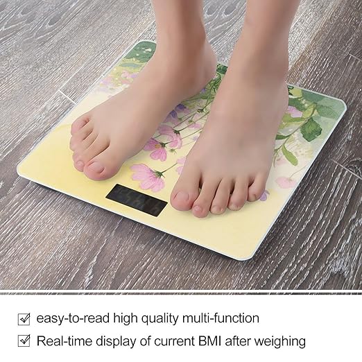 Pink and Purple Flower Watercolor Bathroom Scale for Body Weight LCD Display Digital Bathroom Scale Tempered Glass Bathroom Weight Scales Fashion Smart Scales for Home Bedroom 400 Lb