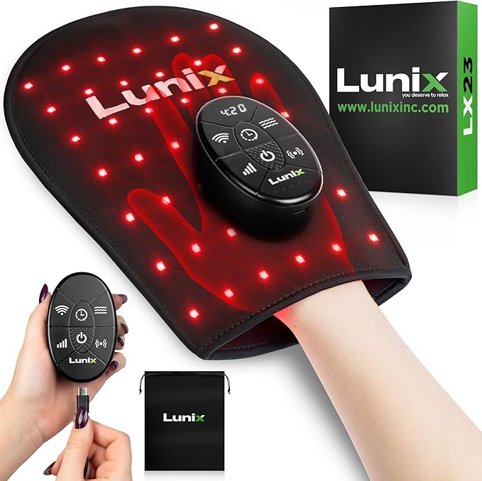 Lunix LX23 Red Light Therapy for Hand 50 Triple Chips LED 850 and 660nm Infrared Therapy for Circulation &amp Joint Support with Vibration Portable Rechargeable Adjustable Intensity