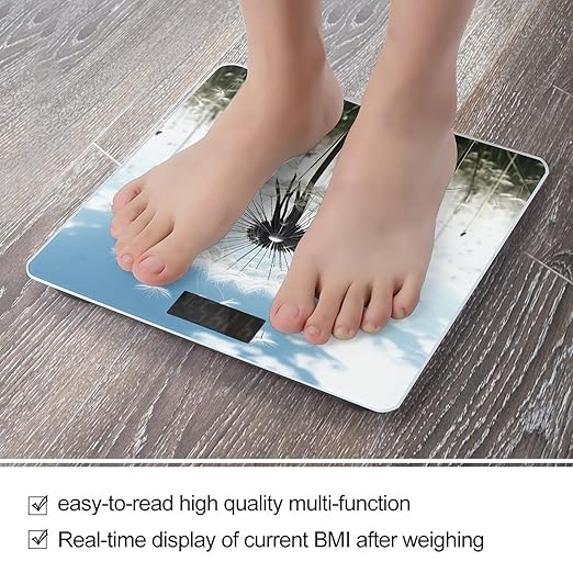 Dandelion Scale for Body Weight Anti-Slip Tempered Glass Digital Bathroom Scales Clear LCD Display Weighing Scale Safe Rounded Corners Smart Scales