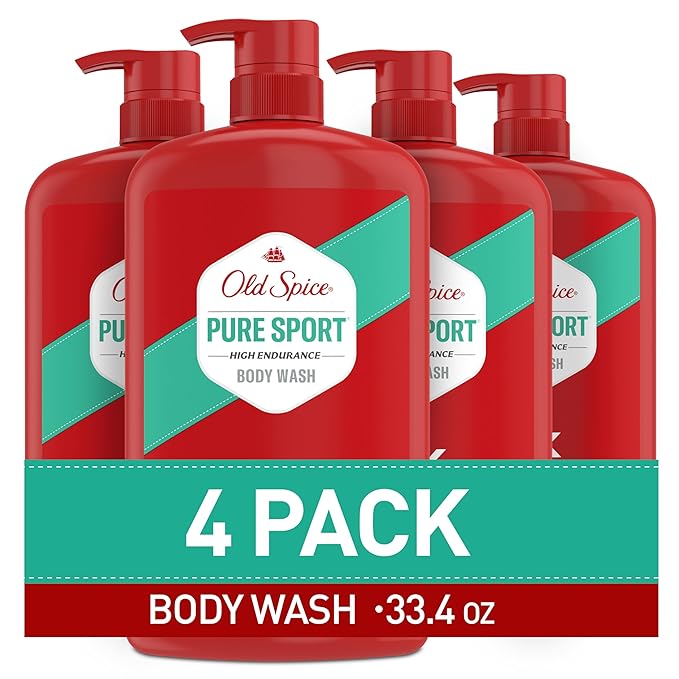 Old Spice Refreshing Body Wash for Men High Endurance 3X Defense 24/7 Shower Fresh with Long Lasting Scent Pure Sport Scent 33.4 oz (Pack of 4)