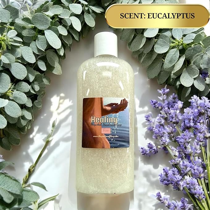 Healing Shower Gel – 8 oz Handmade Body Wash for Spiritual Emotional &amp Energetic Cleansing – Eucalyptus Scent – Altar-Charged – Wiccan Hoodoo Conjure Pagan Ritual Use – Vegan &amp Sulfate-Fre