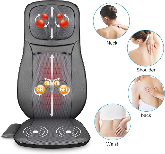 Snailax Shiatsu Back Massager with Heat Chair Massager for Neck Back and ShouldersGel Modes Massage CushionAdjustable Height Massage SeatGifts