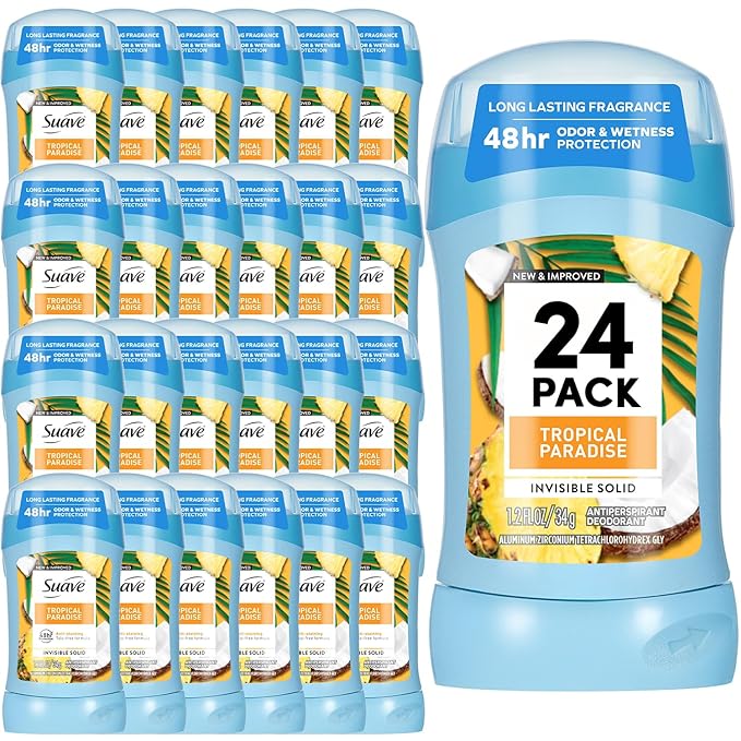 Suave Deodorant for Women Tropical Paradise 24-Pack – Invisible Solid Antiperspirant Deodorants 48H Protection 1.2 Oz Ea