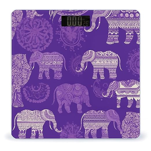Purple Elephant Scale for Body Weight Anti-Slip Tempered Glass Digital Bathroom Scales Clear LCD Display Weighing Scale Safe Rounded Corners Smart Scales