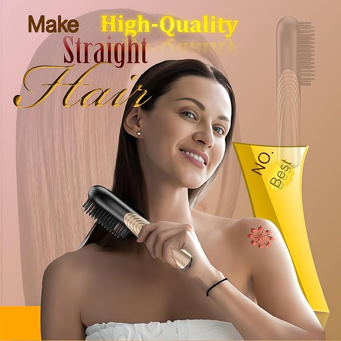 Go Brush Pro Cordless Hair Straightener Brush - Portable Travel-Friendly 30s Quick Heat 10000mAh USB-C Rechargeable 150M Negative Ions (White(10000mAh))
