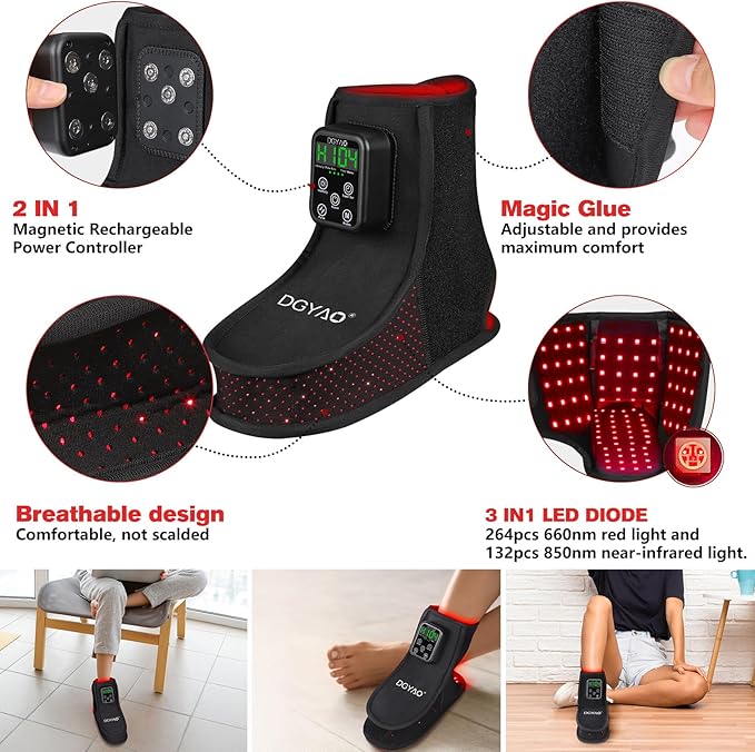 DGXINJUN Red Light Therapy for Foot Near Infrared Light Therapy Feet Ankles Pain Relief Boots Cordless Portable Rechargeable Device for Home Travel Use with 6000mAh Battery