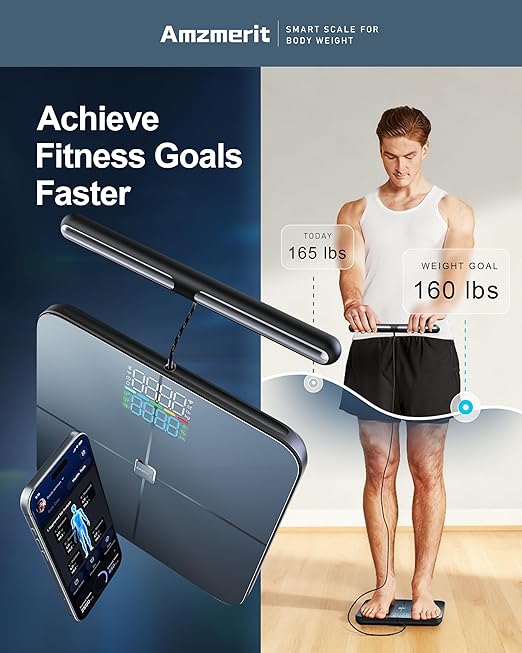 Smart Scale for Body Weight 8-Electrode Larger Platform Digital Scale for Weight Fat BMI 50 Body Composition Measurement Bluetooth &amp Wi-Fi Digital Bathroom Scale Rechargeable Dark Gray