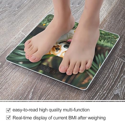 Tropical Flower and Corgi Smart Scale for Body Weight Accurate Bathroom Scale with LED Display Digital Weight Scales Weighing Machine High Precision Scales for Bath Home