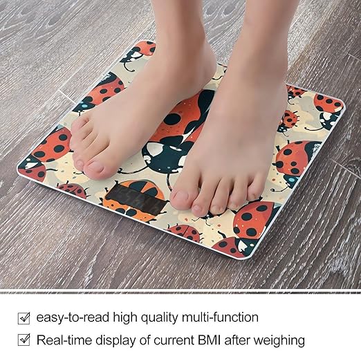 Ladybugs Pattern Infinite Speckled Scale for Body Weight Digital Bathroom Scale Toughened Glass High Precision Scales for Body Weight with Large LCD Backlight Display Weight Scales