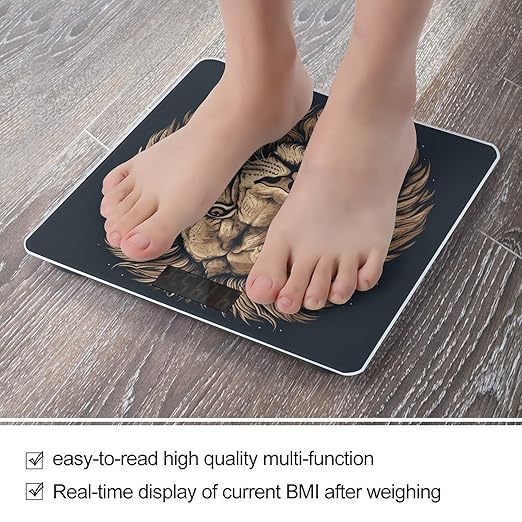 Cartoon Lion Scale for Body Weight Highly Accurate Digital Bathroom Scale Sturdy Tempered Glass Weighing Scales with LCD Display Fashion Body Fat Smart Scales 400lb