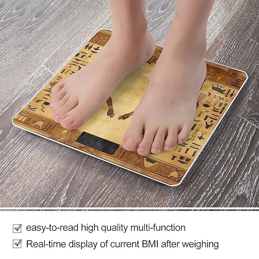 Ancient Egyptian Bathroom Scale Automatic Power On/Off Body Scales LCD Backlight Display Square Digital Scale Rounded Corners Bathroom Scales for Home Bedrooms