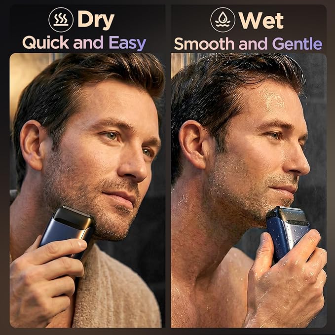 Yineel VT100 Electric Foil Shavers for Men Pocket-Sized with Case Mini Electric Razor for Close Face Shaver 3 Floating Blades IPX7 Waterproof &amp Travel-Friendly/Home Use Gifts for Men Blue