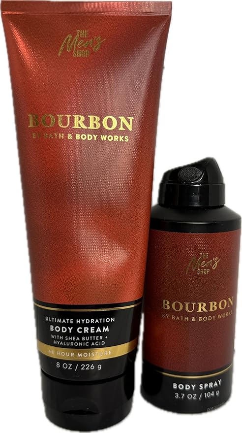 Bath &amp Body Works Body Men's Bourbon Body Cream and Spray 2 Piece Set