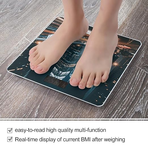 City Night Lights Scale for Body Weight Sturdy Tempered Glass Weighing Scales with LCD Display Accurate Digital Bathroom Scale Convenient Body Fat Smart Scales Easy Read