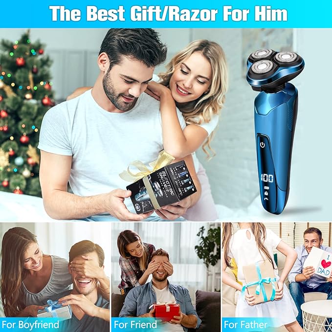 Electric Razor for Men 3-in-1 Shaver with Floating Blades for Nose Hair &ampSideburnsReplacement Blades Pop-up Trimmer IPX7 Waterproof Travel Lock Wet &amp Dry Use Face Shaving Grooming Trave