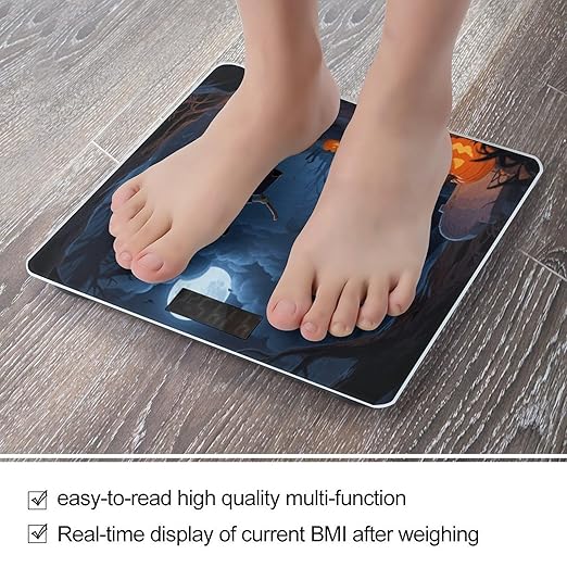 Orange Pumpkin Witch Scary Castle Weight Scale Cute Bathroom Scale for Body Highly Accurate Digital Weighing Machine for People Compact LCD Display Scales with Sturdy Toughened Glass Scales