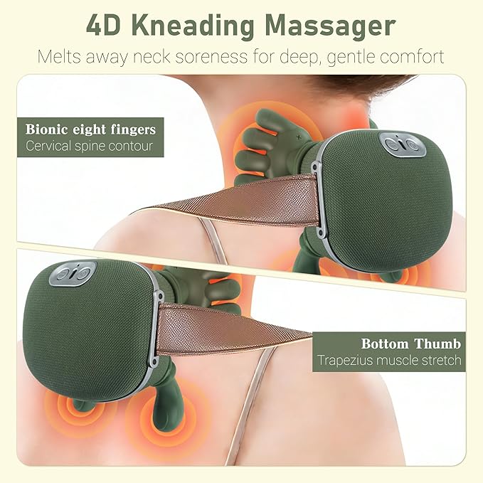 Neck Massager with Heat and 4D Shiatsu Deep Tissue Kneading for Neck and Shoulder Pain Relief Cordless Portable and Rechargeable Neck Massager Suitable for Home Office and Travel