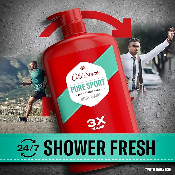 Old Spice Refreshing Body Wash for Men High Endurance 3X Defense 24/7 Shower Fresh with Long Lasting Scent Pure Sport Scent 33.4 oz (Pack of 4)