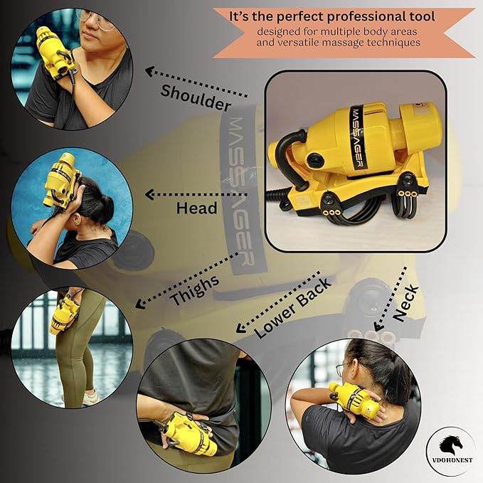 Full Body Corded Massager for Barbers Electric Powerful Double Speed Muscle Relaxer with Floating Head Action for Pain Relief &amp Circulation (Yellow)