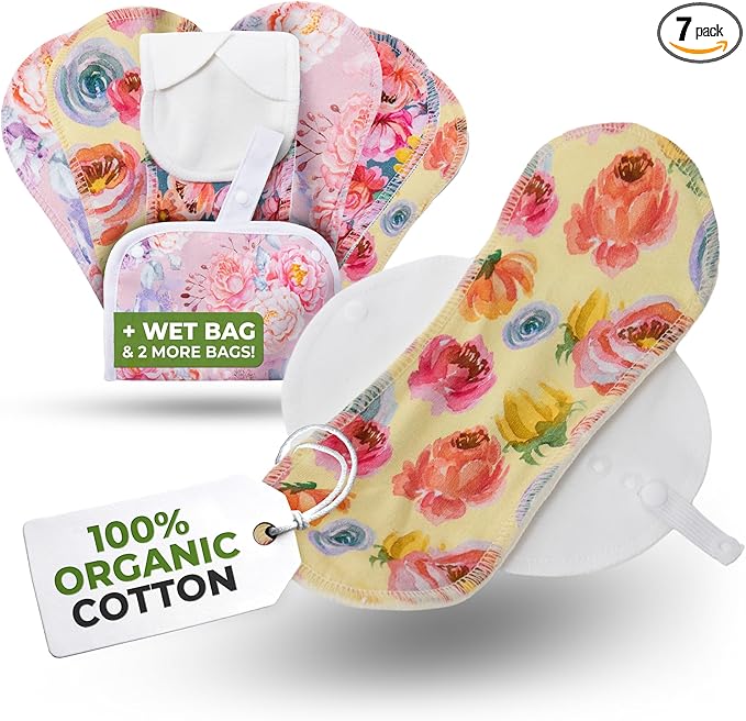 Organic Cotton Reusable Panty Liners for Women &amp Teens (Medium 7-Pack) – 100% Breathable &amp High-Temp Washable Cloth Panty Liners for Vaginal Discharge only – Gentle on Skin Stay Fresh &amp D