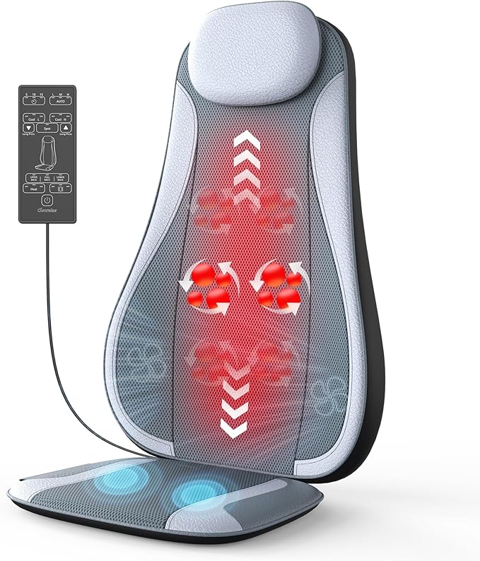 Shiatsu Back Massager with Heat &amp Cooling Kneading Rolling Vibration Chair Massager for Deep Tissue Pain Relief Massage Chair Pad for Home &amp Office