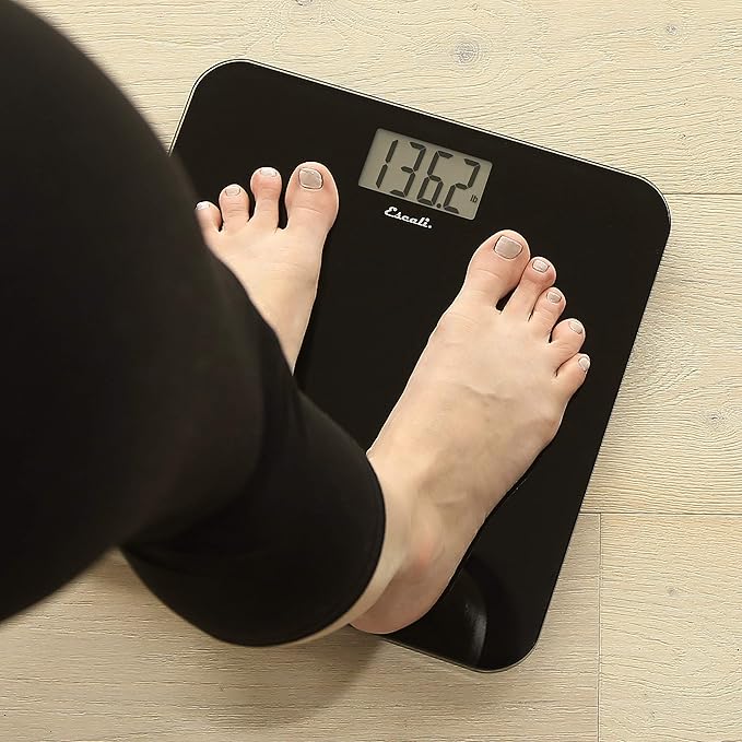Escali Digital Glass Bath Scale for Body Weight Bathroom Body Scale High Capacity of 400 lb Battery Included Slim Black