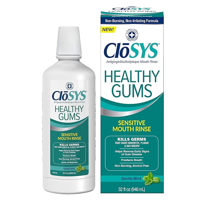 CloSYS Healthy Gums Oral Rinse Mouthwash - 32 Fl Oz &amp Sensitive Mouthwash 32 Ounce Gentle Mint Alcohol Free Dye Free pH Balanced