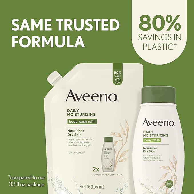 Aveeno Daily Moisturizing Body Wash Soothing Oat Refill 36 Fl. Oz with Aveeno Daily Moisturizing Body Wash for Dry Skin