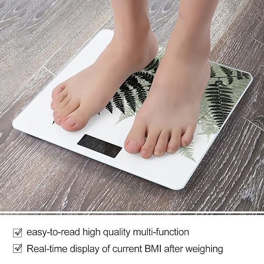 Natural Plant Silhouette Fern Leaf Scale for Body Weight High Precision Digital Weight Scales with LCD Display Anti-Slip Sturdy Slim Tempered Glass Bathroom Scale for Home Use