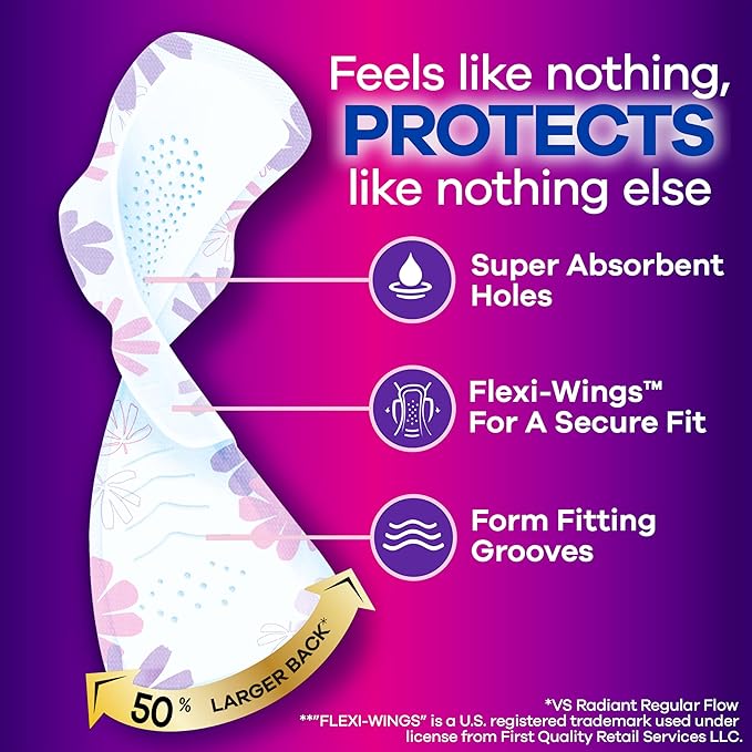 Always Radiant Feminine Pads for Women Flexfoam Pads with Wings Size 5 Extra Heavy Overnight Absorbency Lightly Scented 54 Count (3 Packs of 18)