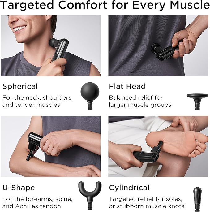 Mini Massage Gun Portable Deep Tissue Percussion Massager with 4 Heads Ultra-Quiet Lightweight 205g for Neck &amp Back Home Office &amp Travel (Black)
