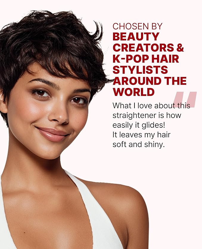 GLAMPALM GlamMuse Small 0.5 | All-Ceramic Flat Iron Infused with Vita-C Salon Results with Less Heat Damage Trusted by K-Pop Hair Stylists Hair Straightener for Short Hair Silk Press | GP101T