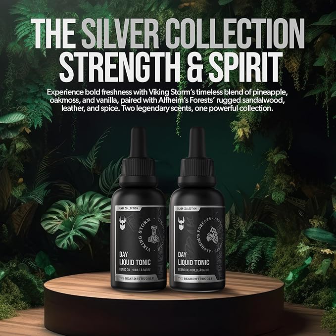 The Beard Struggle - Day Liquid Tonic Beard Oil - Silver Collection (Alfheim's Forests) - Beard Oil for Men - Moisturize Softens Hair Reduces Itch - Day Time Beard Growth Oil (1 Fl oz)