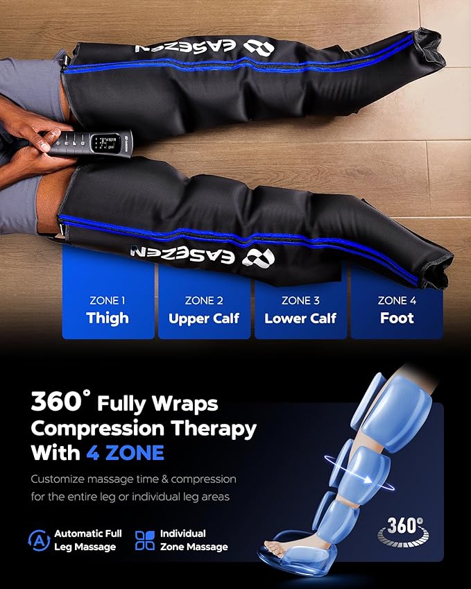 Leg Compression Massager for Circulation and Pain Relief Leg Recovery Compression System for Fast Recovery of Foot Calf and Thigh Relieve Edema Reduce Muscle Fatigue X-Large Plus Size