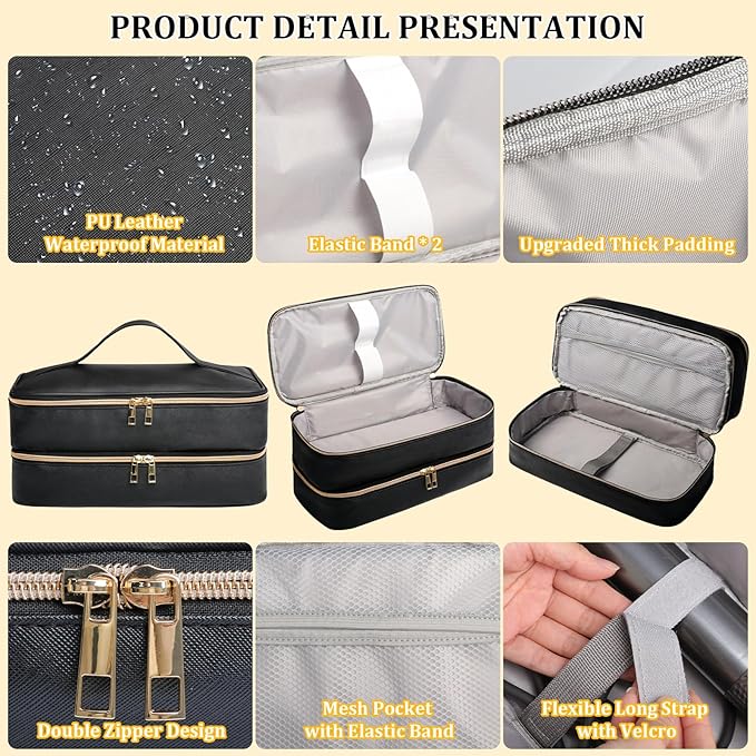 Travel Carrying Case for Shark Flex Style Double Layer Storage Case for Shark SpeedStyle Hair Dryer Attachments Waterproof PU Leather Organizer Bag for Shark Flexstyle Airwrap Styler (Black)