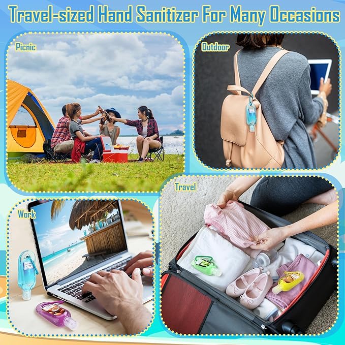 24 Pack Summer Scented Hand Sanitizers Keychain Gift Mini Travel Size Hand Sanitizer Gel Bulk 1 oz Sanitizer Keychain Gift Set Summer Graduation Party Favors Goodie Bag