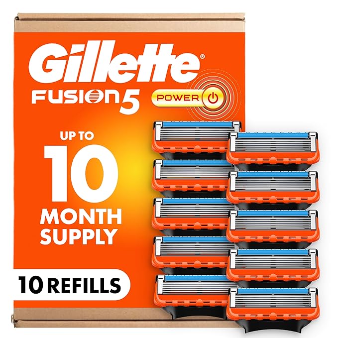 Gillette Fusion5 Power 5-Blade Razor Blade Refills for Men with Precision Trimmer 10 Count