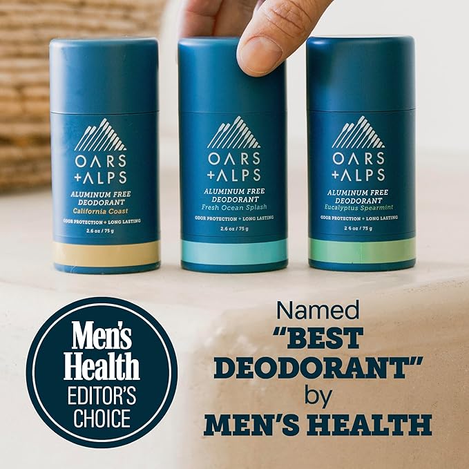 Oars + Alps Aluminum Free Deodorant for Men | Long Lasting Odor Protection Clear &amp Free of White Residue Anti-Chafing Smooth Glide Dermatologist Tested Variety Pack 3pk 2.6oz