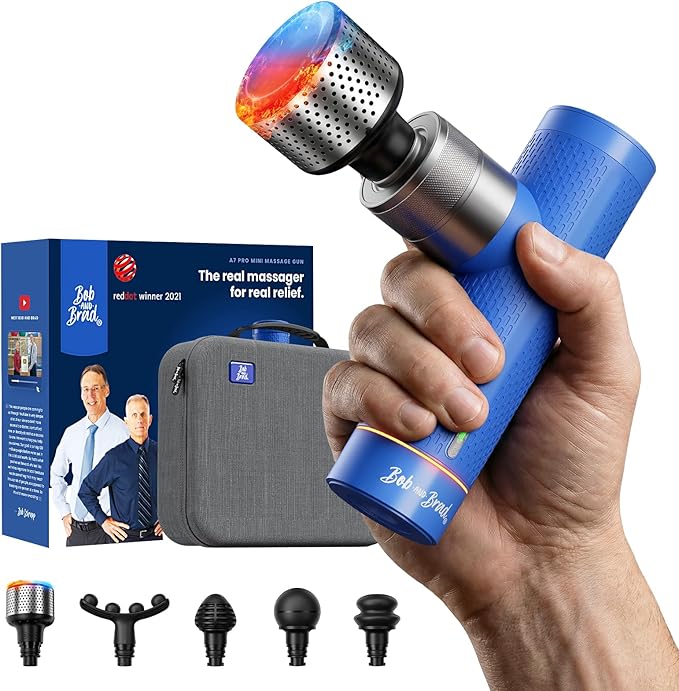 BOB AND BRAD A7 Pro Massage Gun with Heat &amp Cold Therapy for Back Pain &amp Recovery - 11mm Deep Tissue Portable Quiet Handheld Gun FSA-HSA Eligible with Case