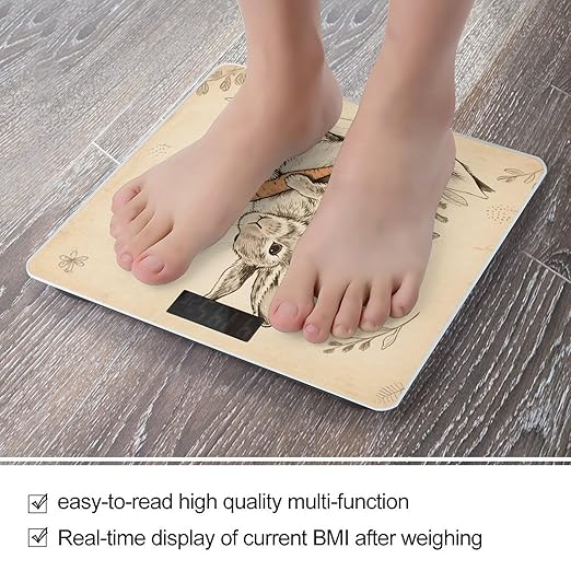 Vintage Rabbit Scale for Body Weight Sturdy Tempered Glass Weighing Scales with LCD Display Accurate Digital Bathroom Scale Convenient Body Fat Smart Scales Easy Read